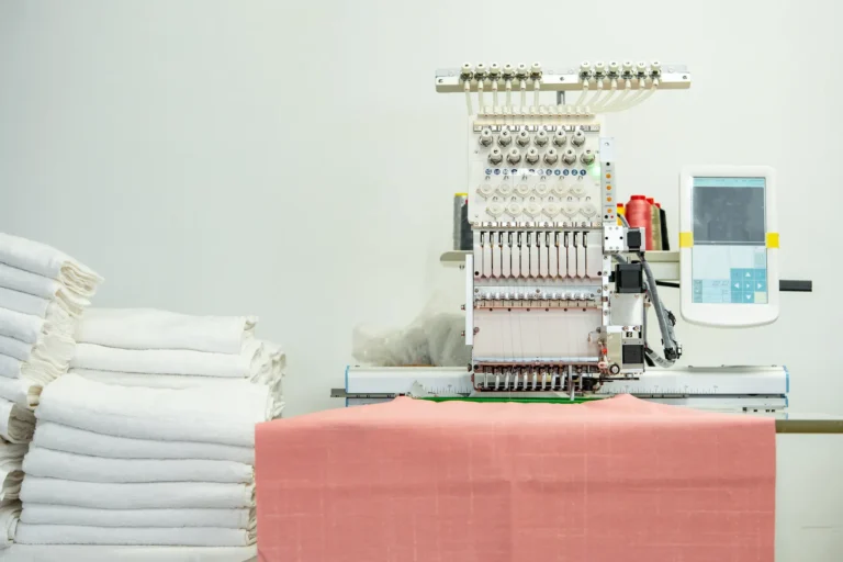 close up of embroidery machine making patterns