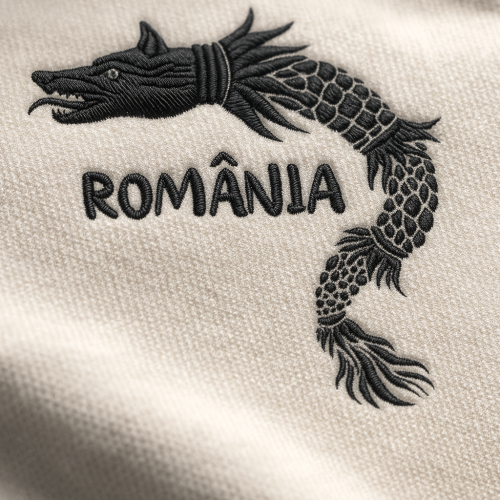 Broderie Personalizata Lupul Dacic Romania pe tricou